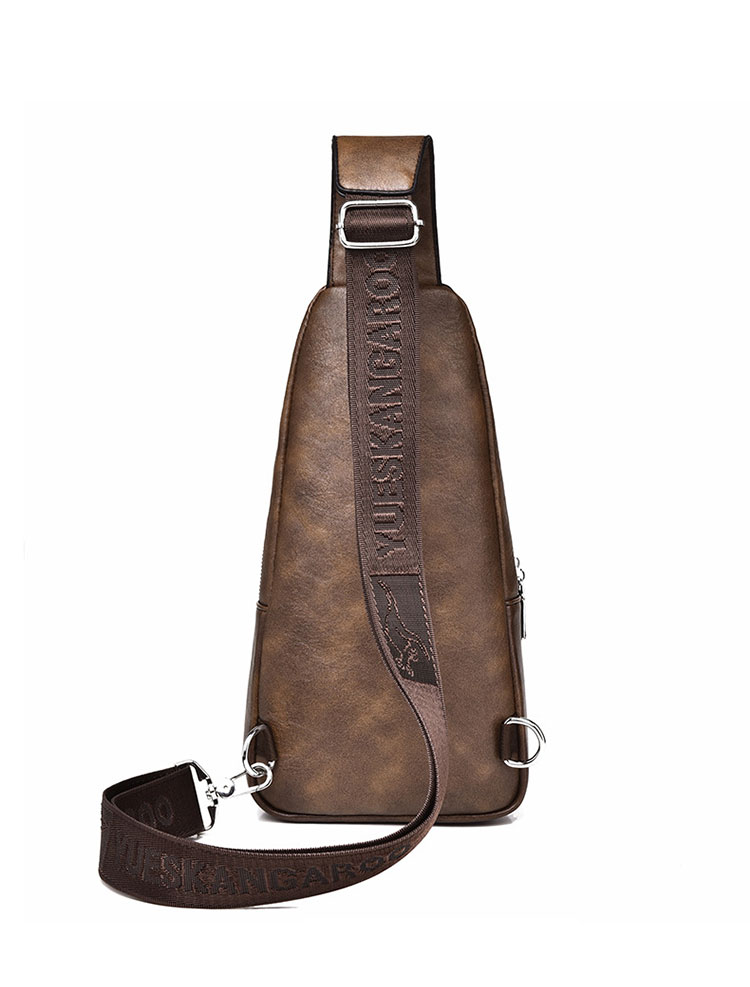 Whatna ショルダーバッグ メンズ 斜め掛け ボディーバッグ 肩掛け ワンショルダー バッグ 胸バッグ イヤホン穴付 左右付け替え可能 厚手 レザー HA-116-3