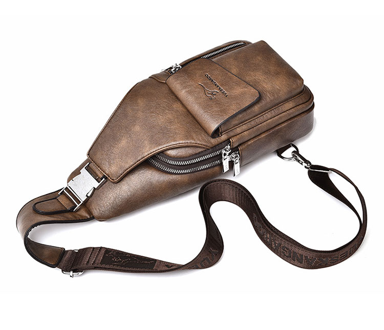 Whatna ショルダーバッグ メンズ 斜め掛け ボディーバッグ 肩掛け ワンショルダー バッグ 胸バッグ イヤホン穴付 左右付け替え可能 厚手 レザー HA-116-4