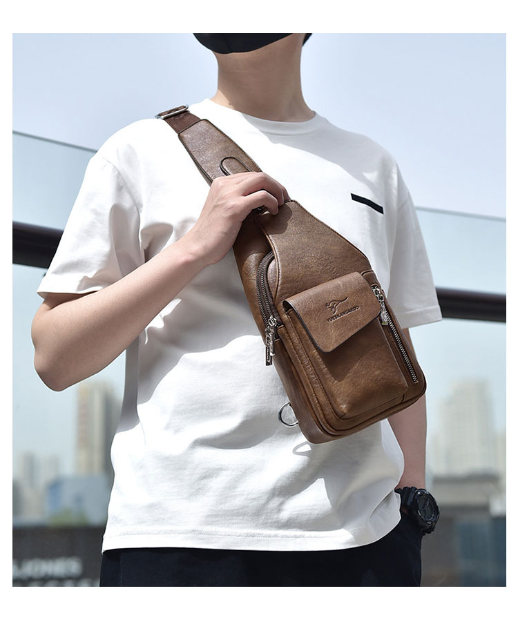 Whatna ショルダーバッグ メンズ 斜め掛け ボディーバッグ 肩掛け ワンショルダー バッグ 胸バッグ イヤホン穴付 左右付け替え可能 厚手 レザー HA-116-11