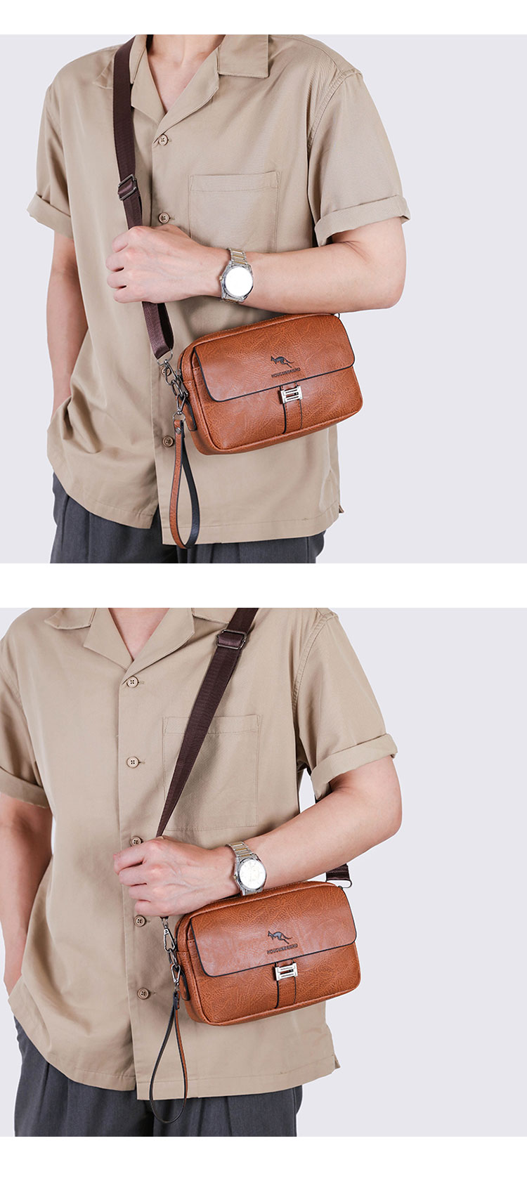 Whatna 革 ミニショルダーバッグ メンズ 3wayセカンドバッグ ミニ斜め掛け ボディバッグ 胸バッグ  ワンショルダー 手提げバッグ 手持げバッグ  Ipad Mini収納可 横型 カジュアル フォーマル ビジネス 通学 通勤 肩掛けバッグ 自転車かばん-9