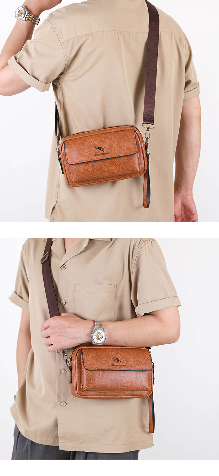 Whatna 革 ミニショルダーバッグ メンズ 3wayセカンドバッグ ミニ斜め掛け ボディバッグ 胸バッグ  ワンショルダー 手提げバッグ 手持げバッグ  Ipad Mini収納可 横型 カジュアル フォーマル ビジネス 通学 通勤 肩掛けバッグ 自転車かばん-10