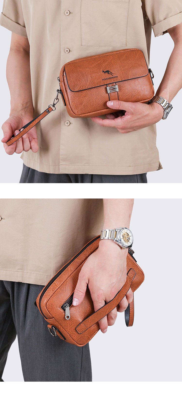 Whatna 革 ミニショルダーバッグ メンズ 3wayセカンドバッグ ミニ斜め掛け ボディバッグ 胸バッグ  ワンショルダー 手提げバッグ 手持げバッグ  Ipad Mini収納可 横型 カジュアル フォーマル ビジネス 通学 通勤 肩掛けバッグ 自転車かばん-10