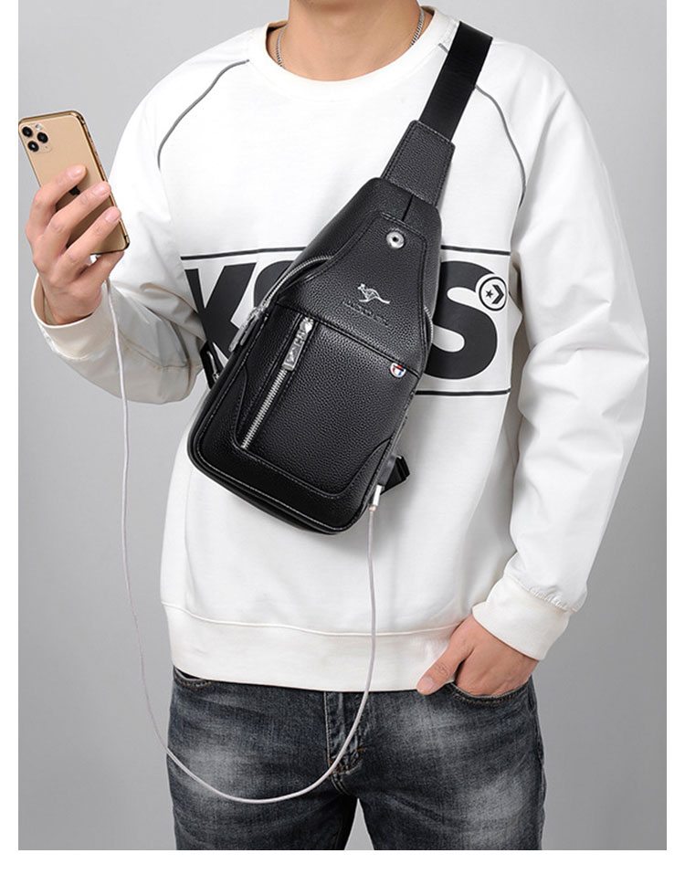 Whatna 革 ショルダーバッグ メンズ  斜めがけ ワンショルダーバッグボディバッグ 胸バッグ  ipad mini収納可 イヤホン穴付 puレザー左右付け替え可能 ビジネス 通学 通勤バッグ 自転車 鞄-11