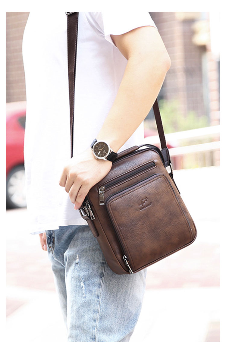 Whatna 革 ワンショルダーバッグ メンズ 3way斜め掛け胸バッグ 手提げバッグ セカンドバッグ 手持げバッグPU厚 手 レザーIpad 9.7収納可 カジュアル フォーマル ビジネス 通学 通勤 結婚式 肩掛けバッグ 自転車かばん プレゼント男性-8