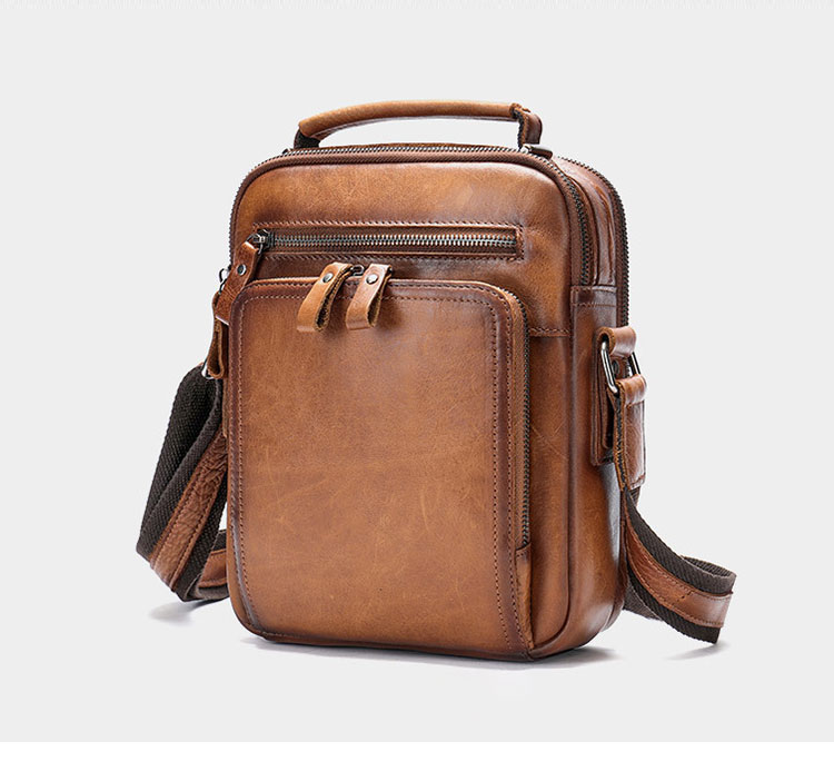 Whatna アンティーク風合い鞣し天 然 牛革ショルダーバッグ メンズ 2way 斜め掛け 手提げバッグ ポシェットポ 小さめ メッセンジャーバッグ 通学 通勤バッグ 肩掛けバッグ 自転車かばん プレゼント男性 黒 ブラウン 6041-1