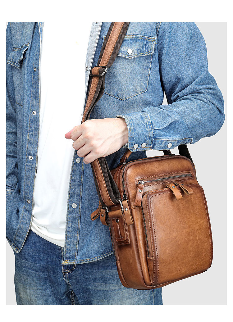 Whatna アンティーク風合い鞣し天 然 牛革ショルダーバッグ メンズ 2way 斜め掛け 手提げバッグ ポシェットポ 小さめ メッセンジャーバッグ 通学 通勤バッグ 肩掛けバッグ 自転車かばん プレゼント男性 黒 ブラウン 6041-10