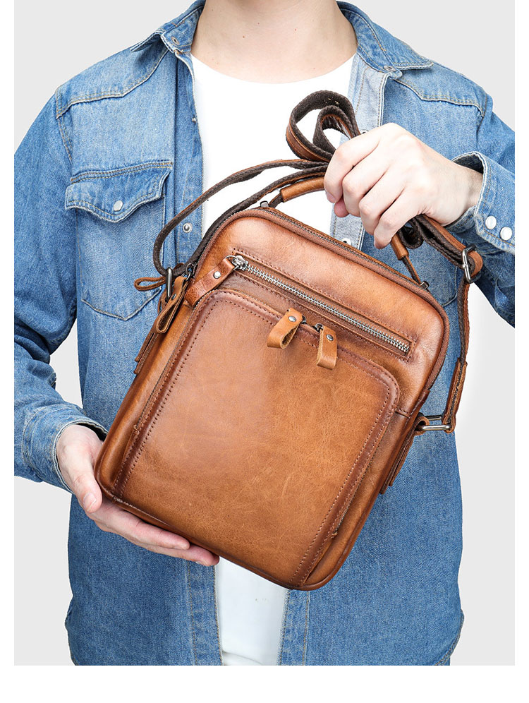 Whatna アンティーク風合い鞣し天 然 牛革ショルダーバッグ メンズ 2way 斜め掛け 手提げバッグ ポシェットポ 小さめ メッセンジャーバッグ 通学 通勤バッグ 肩掛けバッグ 自転車かばん プレゼント男性 黒 ブラウン 6041-11