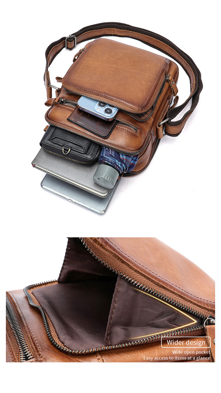 Whatna アンティーク風合い鞣し天 然 牛革ショルダーバッグ メンズ 2way 斜め掛け 手提げバッグ ポシェットポ 小さめ メッセンジャーバッグ 通学 通勤バッグ 肩掛けバッグ 自転車かばん プレゼント男性 黒 ブラウン 6041-7