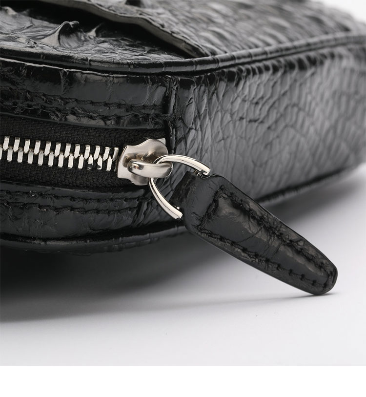 Whatna クロコダイル革 本革 ミニ 斜めがけ ボディバッグ ワンショルダー メンズ ボディ斜め掛け 胸バッグ 厚手 レザー ワニ革 黑 1131-12