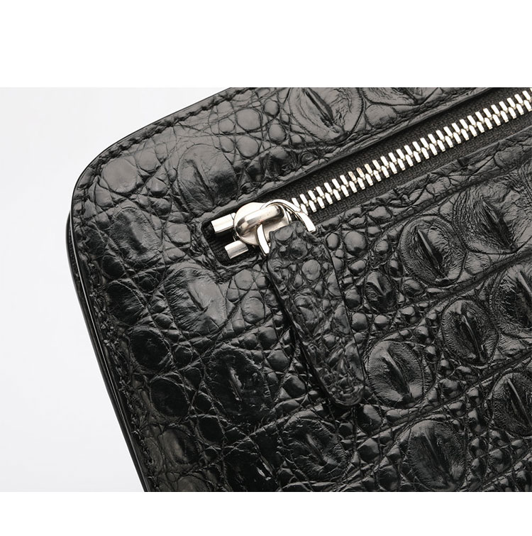 Whatna クロコダイル革 本革 ミニ 斜めがけ ボディバッグ ワンショルダー メンズ ボディ斜め掛け 胸バッグ 厚手 レザー ワニ革 黑 1131-7