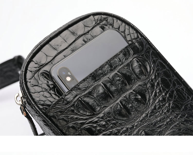 Whatna クロコダイル革 本革 ミニ 斜めがけ ボディバッグ ワンショルダー メンズ ボディ斜め掛け 胸バッグ 厚手 レザー ワニ革 黑 1131-10