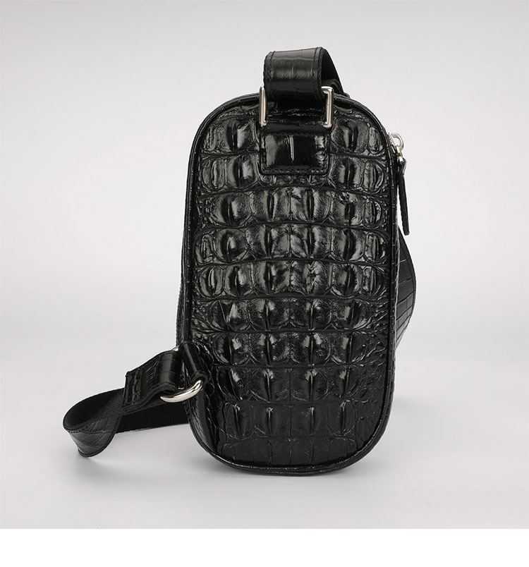 Whatna クロコダイル革 本革 ミニ 斜めがけ ボディバッグ ワンショルダー メンズ ボディ斜め掛け 胸バッグ 厚手 レザー ワニ革 黑 1131-3