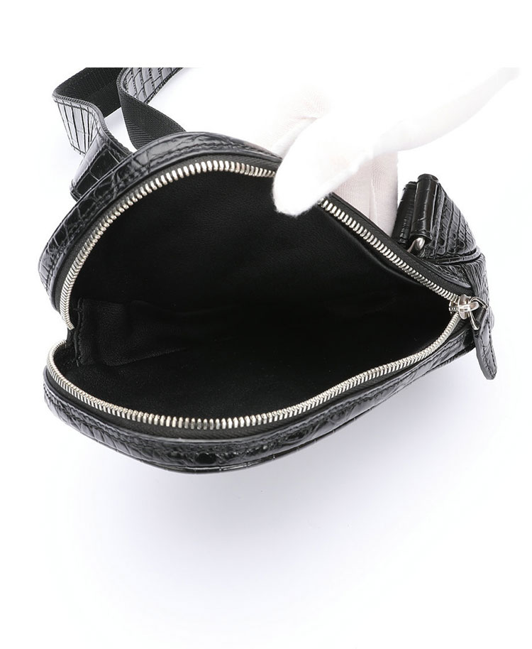 Whatna クロコダイル革 本革 ミニ 斜めがけ ボディバッグ ワンショルダー メンズ ボディ斜め掛け 胸バッグ 厚手 レザー ワニ革 黑 1131-6