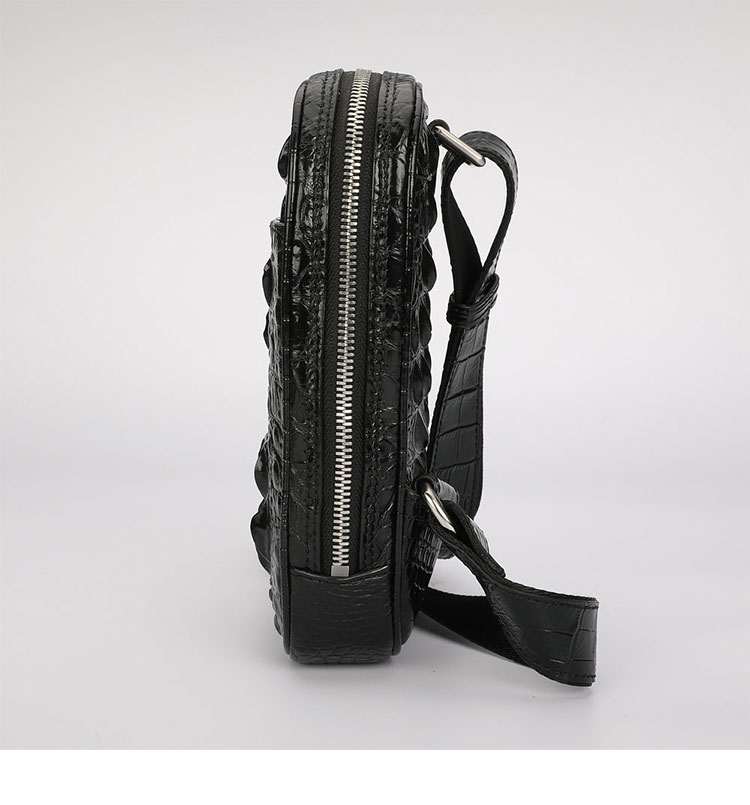 Whatna クロコダイル革 本革 ミニ 斜めがけ ボディバッグ ワンショルダー メンズ ボディ斜め掛け 胸バッグ 厚手 レザー ワニ革 黑 1131-2