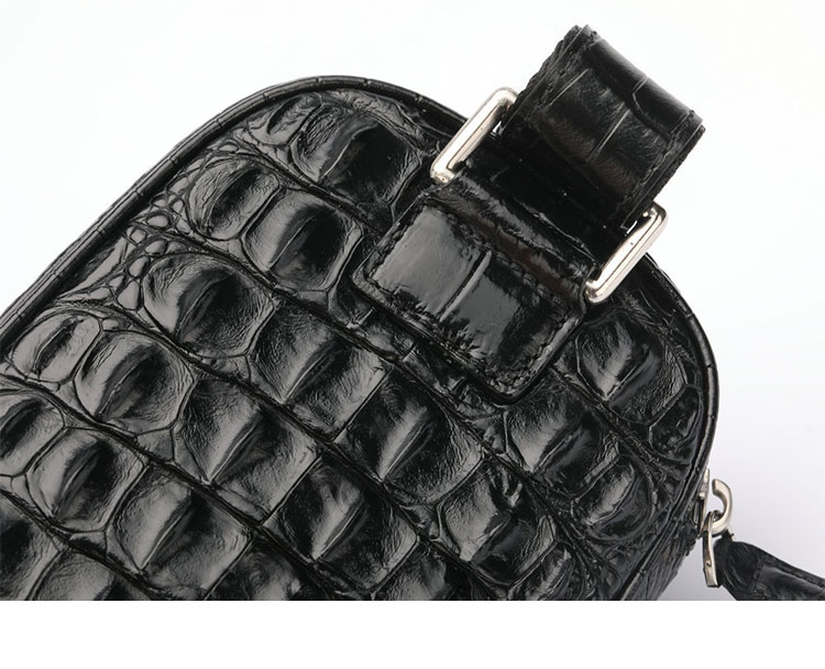 Whatna クロコダイル革 本革 ミニ 斜めがけ ボディバッグ ワンショルダー メンズ ボディ斜め掛け 胸バッグ 厚手 レザー ワニ革 黑 1131-11