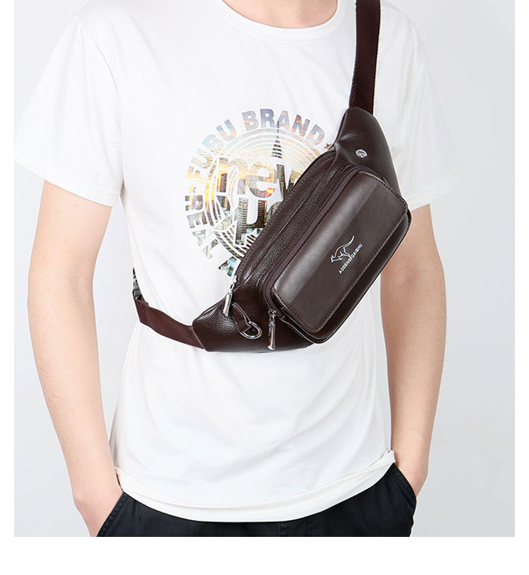 Whatna ミニワンショルダーバッグ メンズ ウエストポーチ ミニウエストバッグ イヤホン穴付 puレザー 男女兼用 斜めがけ ボディバッグ 胸バッグワンショルダー 軽量 ブラウン 黒069-9