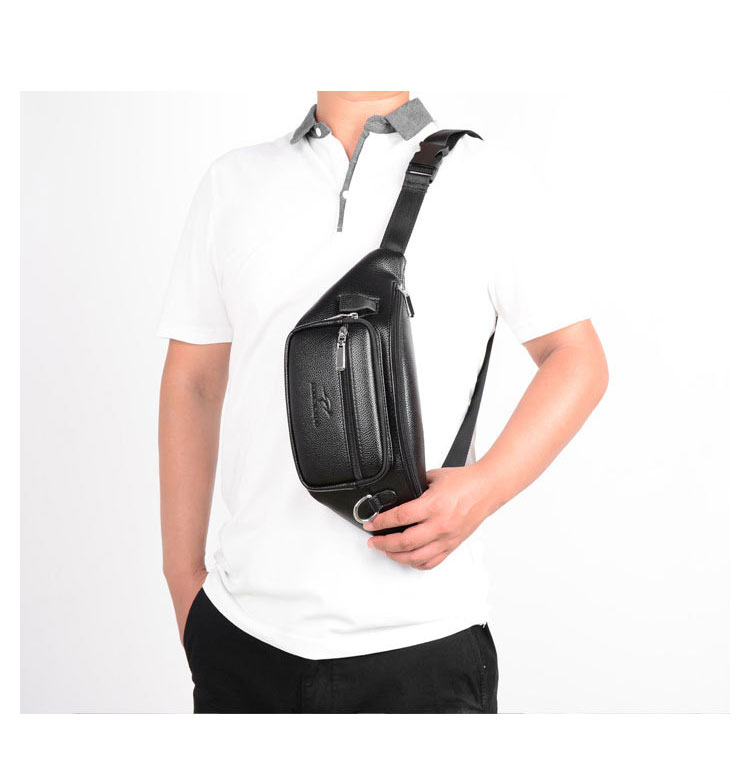 Whatna  ミニワンショルダーバッグ メンズ ウエストポーチ ミニウエストバッグ イヤホン穴付 puレザー 男女兼用  斜めがけ ボディバッグ 胸バッグワンショルダー 軽量 ブラウン 黒6262-5