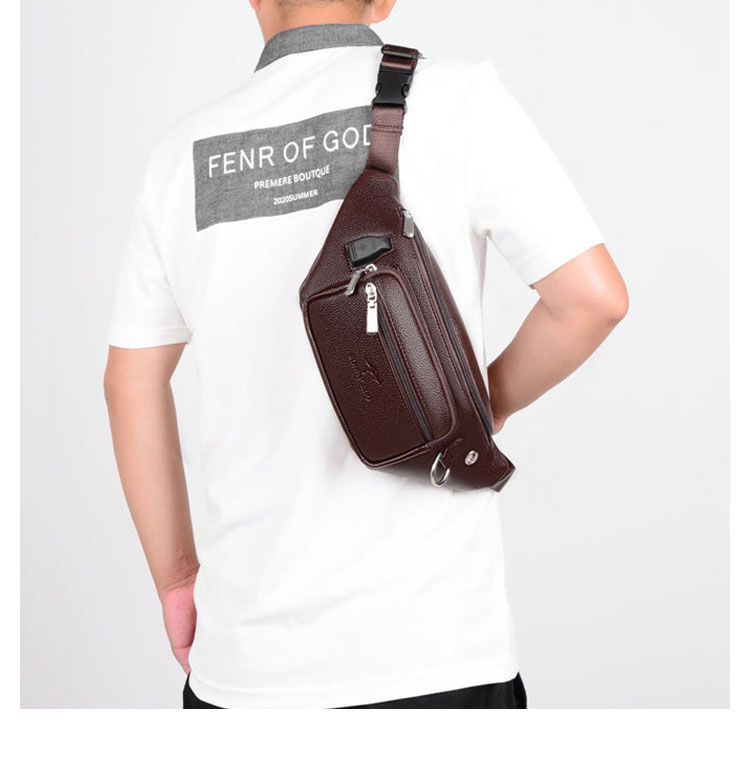 Whatna  ミニワンショルダーバッグ メンズ ウエストポーチ ミニウエストバッグ イヤホン穴付 puレザー 男女兼用  斜めがけ ボディバッグ 胸バッグワンショルダー 軽量 ブラウン 黒6262-6