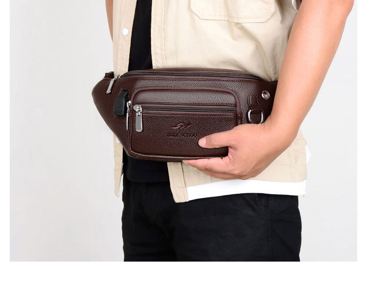 Whatna  ミニワンショルダーバッグ メンズ ウエストポーチ ミニウエストバッグ イヤホン穴付 puレザー 男女兼用  斜めがけ ボディバッグ 胸バッグワンショルダー 軽量 ブラウン 黒6262-7