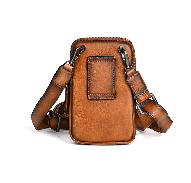 Whatna アンティーク風合い鞣し天 然 牛革 ミニワンショルダーバッグ メンズ  ミニウエストバッグ ウエストポーチバイク用 ベルトバッグ ヒップバッグ厚手 レザー 本 革 男女兼用 ミニ斜め掛け ボディバッグ 胸バッグ  ワンショルダー 軽量-2