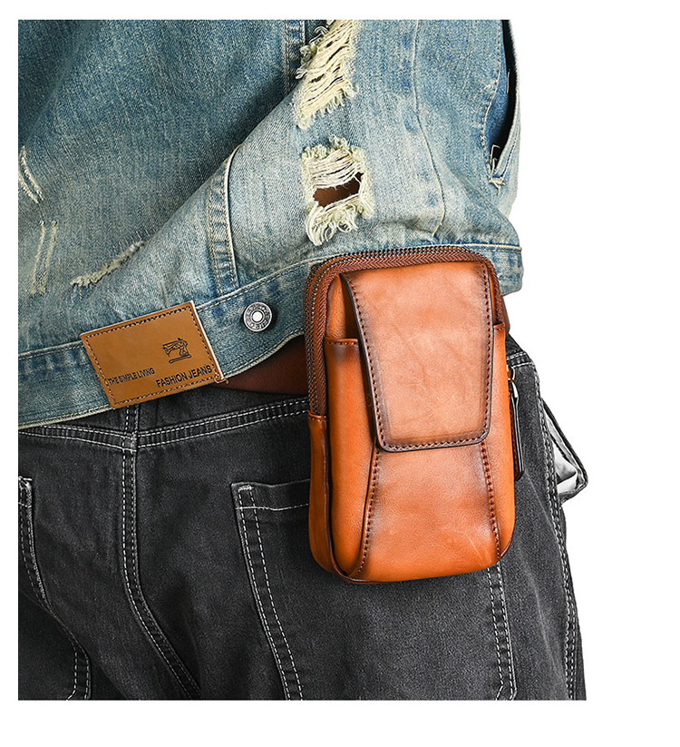 Whatna アンティーク風合い鞣し天 然 牛革 ミニワンショルダーバッグ メンズ  ミニウエストバッグ ウエストポーチバイク用 ベルトバッグ ヒップバッグ厚手 レザー 本 革 男女兼用 ミニ斜め掛け ボディバッグ 胸バッグ  ワンショルダー 軽量-10