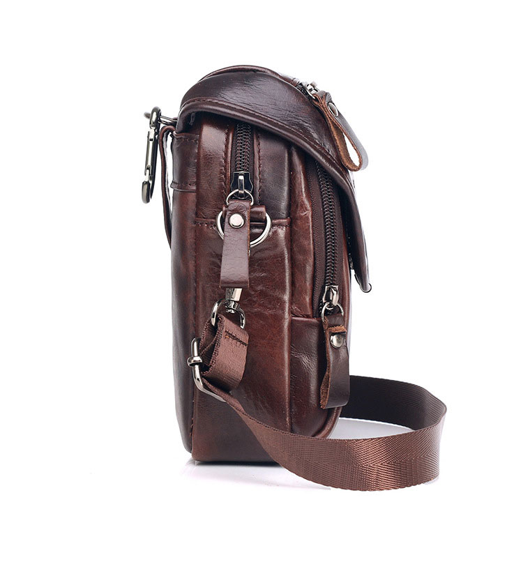 Whatna 牛革 ミニワンショルダーバッグ メンズ  ミニウエストバッグ ウエストポーチバイク用 ベルトバッグ ヒップバッグ厚手 レザー 本 革 男女兼用 ミニ斜め掛け ボディバッグ 胸バッグ  ワンショルダー 軽量 ブラウン 黒0190-2