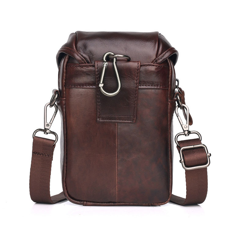 Whatna 牛革 ミニワンショルダーバッグ メンズ  ミニウエストバッグ ウエストポーチバイク用 ベルトバッグ ヒップバッグ厚手 レザー 本 革 男女兼用 ミニ斜め掛け ボディバッグ 胸バッグ  ワンショルダー 軽量 ブラウン 黒0190-3