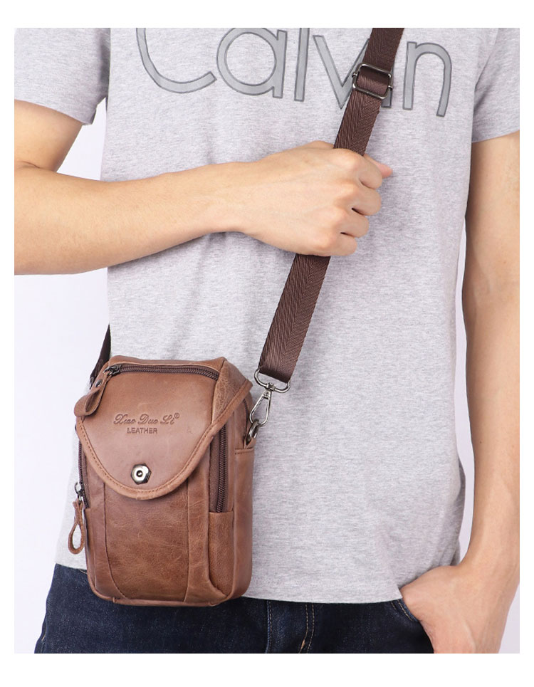 Whatna 牛革 ミニワンショルダーバッグ メンズ  ミニウエストバッグ ウエストポーチバイク用 ベルトバッグ ヒップバッグ厚手 レザー 本 革 男女兼用 ミニ斜め掛け ボディバッグ 胸バッグ  ワンショルダー 軽量 ブラウン 黒0190-8