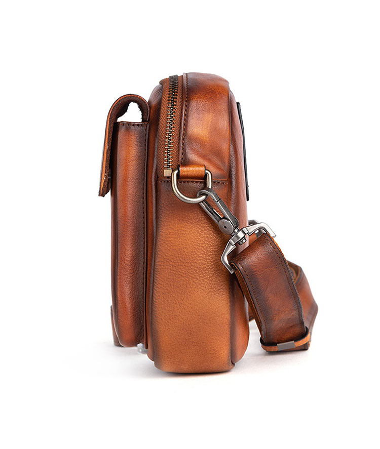 Whatna アンティーク風合い鞣し天 然 牛革 ミニワンショルダーバッグ メンズ  ミニウエストバッグ ウエストポーチバイク用 ベルトバッグ ポーチ ヒップバッグ 厚手 レザー 本 革 男女兼用 ミニ斜め掛け ボディバッグ 胸バッグ-4