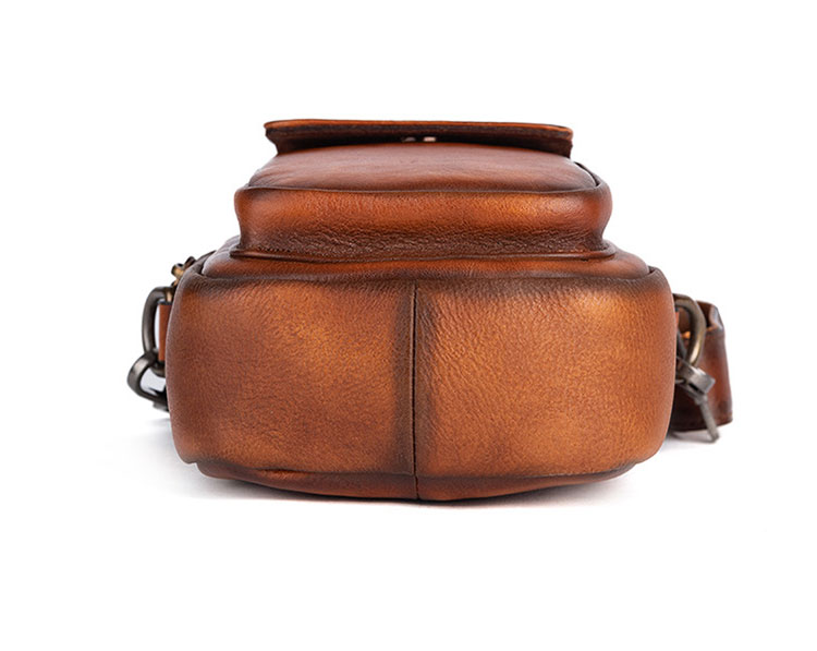 Whatna アンティーク風合い鞣し天 然 牛革 ミニワンショルダーバッグ メンズ  ミニウエストバッグ ウエストポーチバイク用 ベルトバッグ ポーチ ヒップバッグ 厚手 レザー 本 革 男女兼用 ミニ斜め掛け ボディバッグ 胸バッグ-5