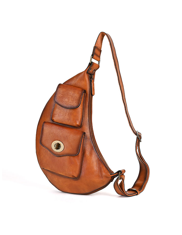 Whatna アンティーク風合い鞣し天 然牛 革 斜めがけ ボディバッグ ワンショルダー メンズ 本革 厚手 レザーipad 9.7収納可13768-4