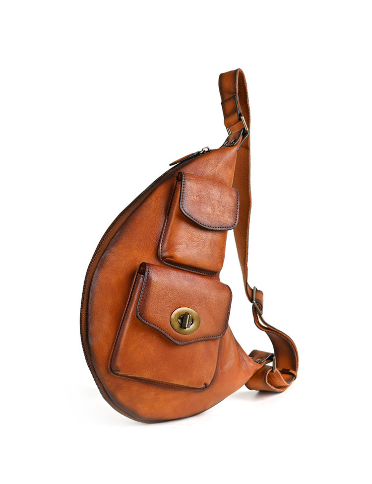 Whatna アンティーク風合い鞣し天 然牛 革 斜めがけ ボディバッグ ワンショルダー メンズ 本革 厚手 レザーipad 9.7収納可13768-1