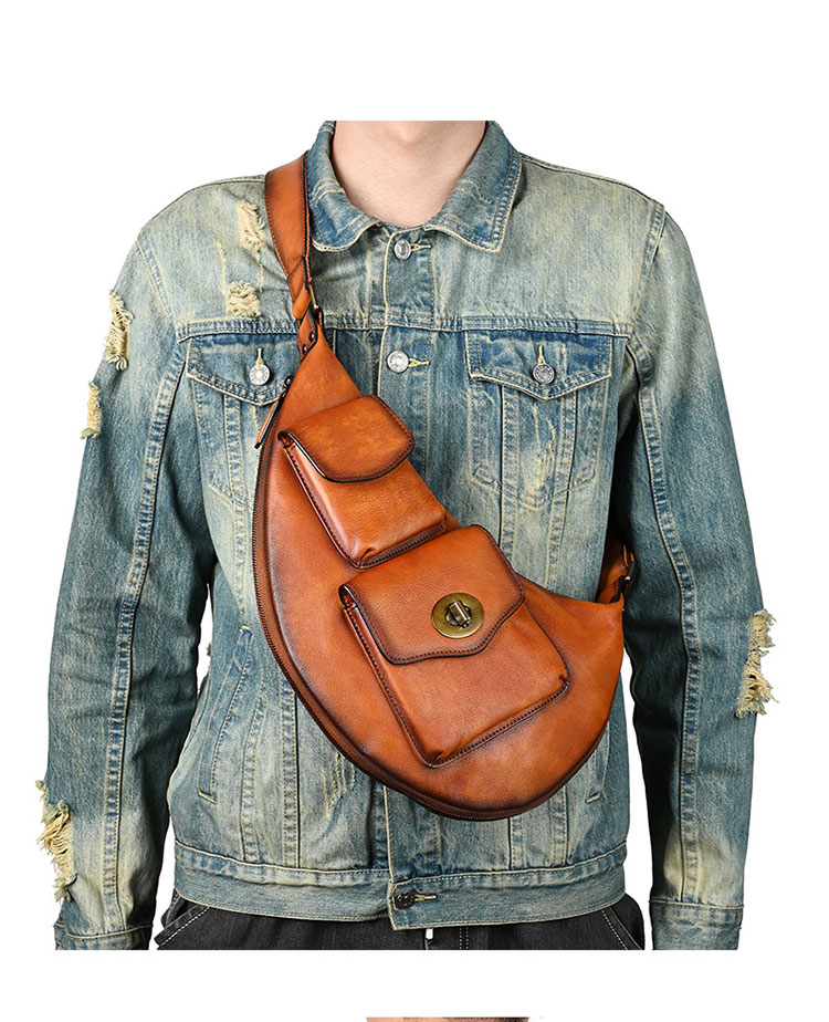 Whatna アンティーク風合い鞣し天 然牛 革 斜めがけ ボディバッグ ワンショルダー メンズ 本革 厚手 レザーipad 9.7収納可13768-9