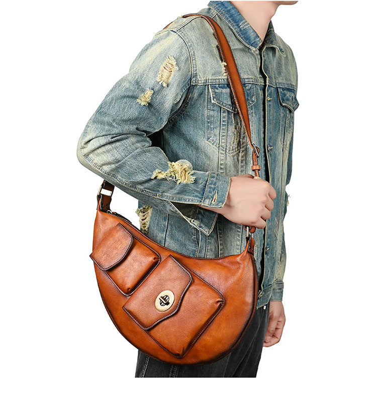 Whatna アンティーク風合い鞣し天 然牛 革 斜めがけ ボディバッグ ワンショルダー メンズ 本革 厚手 レザーipad 9.7収納可13768-11