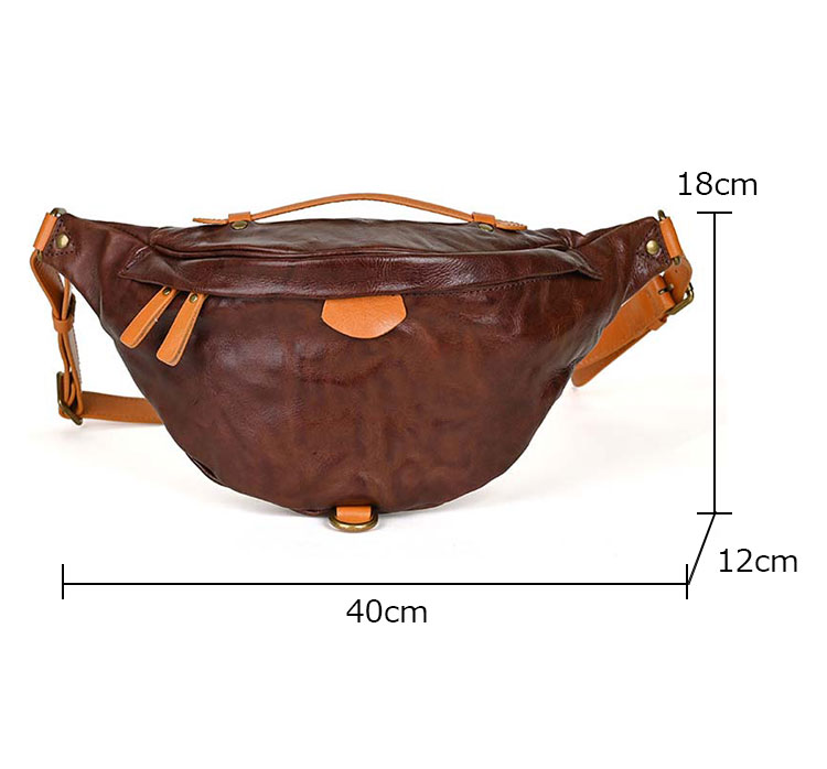 Whatna アンティーク風合い鞣し天 然 牛革 ウエストポーチ ウエストバッグ メンズ ミニショルダーバッグ 手作業で作 男女兼用 本革 斜めがけ ボディバッグ ワンショルダー 軽量 ブラウン 黒15017-1