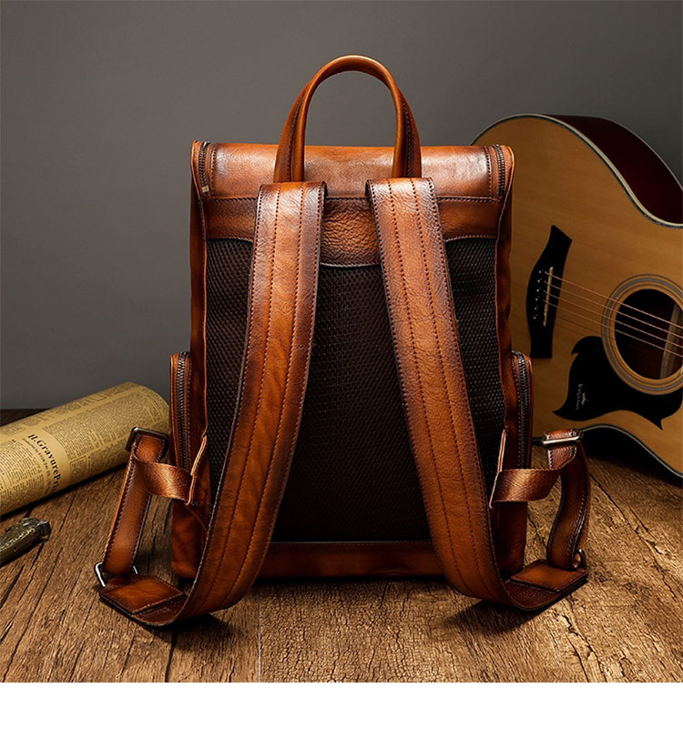 Whatna アンティーク風合い鞣し天 然 牛革ビジネスバッグメンズバッグ 手提げ・リュックの2WAY厚 手 本革 レザー A4 14インチpc収納可 旅行 出張用 通勤 通学 就活 面接 バッグ かばん 男性用 ブラウン1269-3