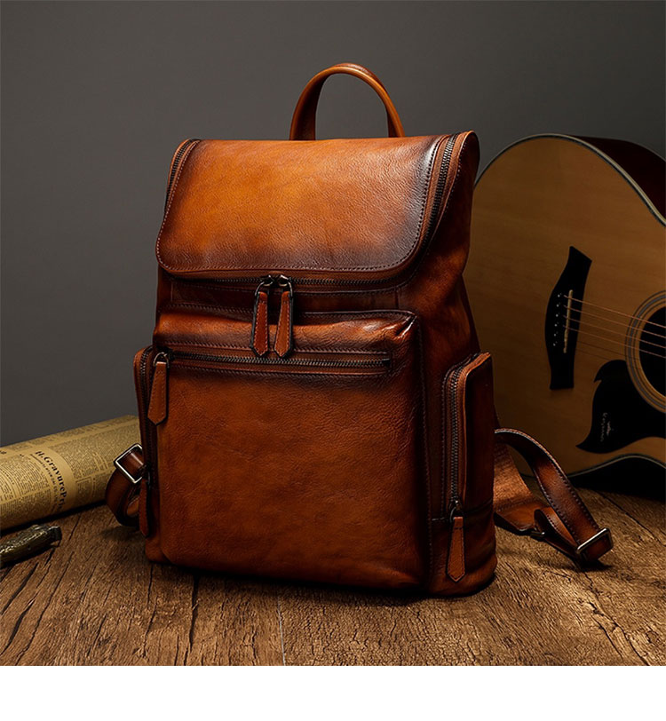 Whatna アンティーク風合い鞣し天 然 牛革ビジネスバッグメンズバッグ 手提げ・リュックの2WAY厚 手 本革 レザー A4 14インチpc収納可 旅行 出張用 通勤 通学 就活 面接 バッグ かばん 男性用 ブラウン1269-1