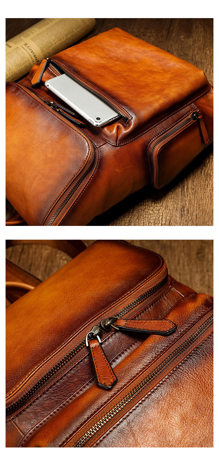 Whatna アンティーク風合い鞣し天 然 牛革ビジネスバッグメンズバッグ 手提げ・リュックの2WAY厚 手 本革 レザー A4 14インチpc収納可 旅行 出張用 通勤 通学 就活 面接 バッグ かばん 男性用 ブラウン1269-7