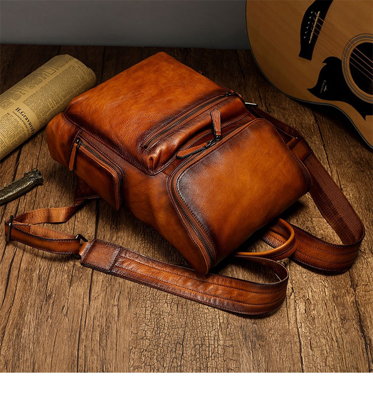 Whatna アンティーク風合い鞣し天 然 牛革ビジネスバッグメンズバッグ 手提げ・リュックの2WAY厚 手 本革 レザー A4 14インチpc収納可 旅行 出張用 通勤 通学 就活 面接 バッグ かばん 男性用 ブラウン1269-2