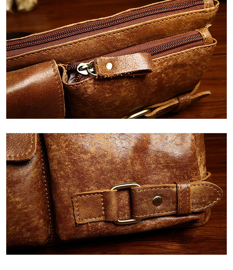 Whatna 牛 革 斜めがけ ボディバッグ ワンショルダー メンズ ミニウエストバッグ  ミニショルダーバッグ ウエストポーチ 男女兼用  軽量 ブラウン 8135-9