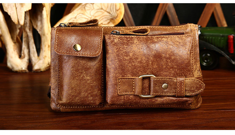 Whatna 牛 革 斜めがけ ボディバッグ ワンショルダー メンズ ミニウエストバッグ  ミニショルダーバッグ ウエストポーチ 男女兼用  軽量 ブラウン 8135-1