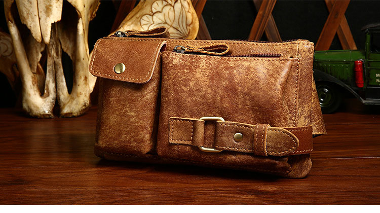 Whatna 牛 革 斜めがけ ボディバッグ ワンショルダー メンズ ミニウエストバッグ  ミニショルダーバッグ ウエストポーチ 男女兼用  軽量 ブラウン 8135-2