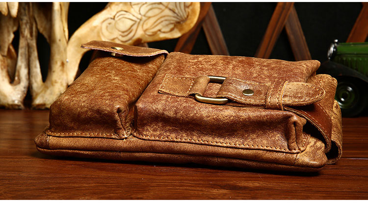 Whatna 牛 革 斜めがけ ボディバッグ ワンショルダー メンズ ミニウエストバッグ  ミニショルダーバッグ ウエストポーチ 男女兼用  軽量 ブラウン 8135-5