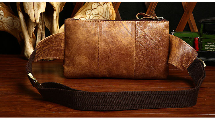 Whatna 牛 革 斜めがけ ボディバッグ ワンショルダー メンズ ミニウエストバッグ  ミニショルダーバッグ ウエストポーチ 男女兼用  軽量 ブラウン 8135-4