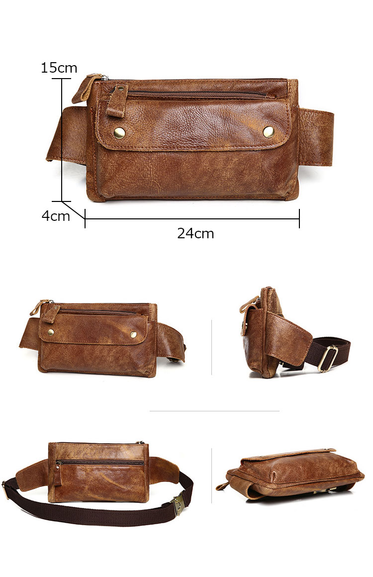 Whatna 牛 革 斜めがけ ボディバッグ ワンショルダー メンズ ミニウエストバッグ  ミニショルダーバッグ ウエストポーチ 男女兼用  軽量 ブラウン 8136-1