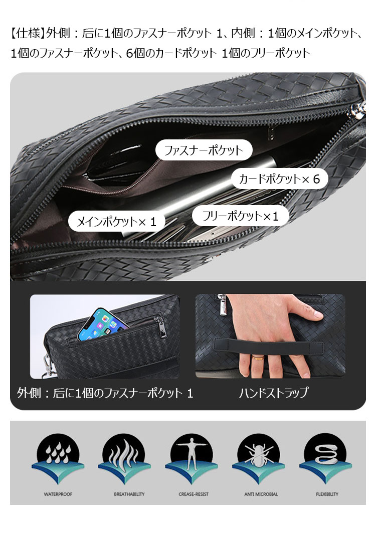 Whatna ワンショルダーバッグ メンズ  3WAY ボディバッグ 斜め掛けバッグ 胸バッグ クラッチ バッグ  手提げ バッグ 手持ちバッグメッセンジャーバッグ レザー pu フォーマル 結婚式 葬式 冠婚葬祭 バッグパーティー バッグ-7