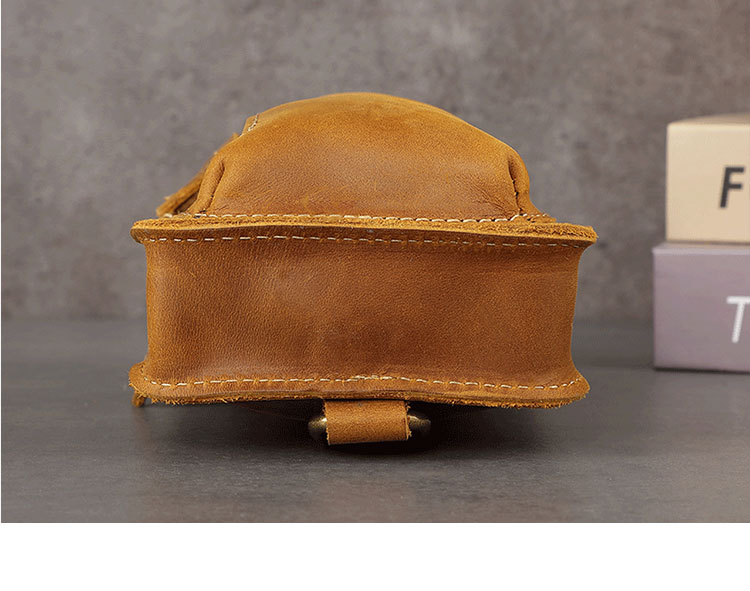 Whatna牛 革 ミニワンショルダーバッグ メンズ ミニ斜め掛け ボディバッグ 胸バッグ 手持げバッグ セカンドバッグ ミニウエストバッグ ウエストポーチバイク用 本革厚手 レザー 男女兼用 ブラウン 黒-4