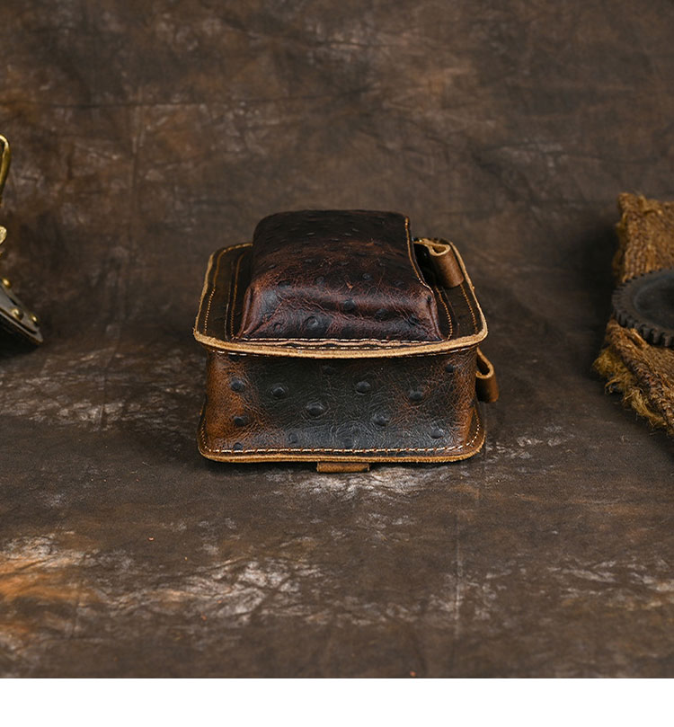 Whatna 牛 革 ミニワンショルダーバッグ メンズ ミニ斜め掛け ボディバッグ 胸バッグ 手持げバッグ セカンドバッグ ミニウエストバッグ ウエストポーチバイク用 本革厚手 レザー 男女兼用 ブラウン-5