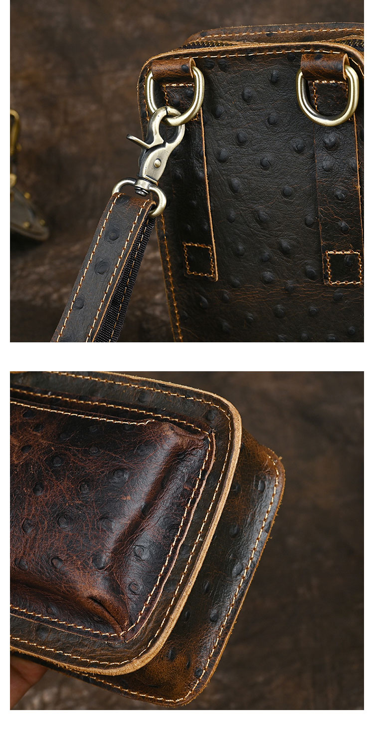 Whatna 牛 革 ミニワンショルダーバッグ メンズ ミニ斜め掛け ボディバッグ 胸バッグ 手持げバッグ セカンドバッグ ミニウエストバッグ ウエストポーチバイク用 本革厚手 レザー 男女兼用 ブラウン-11