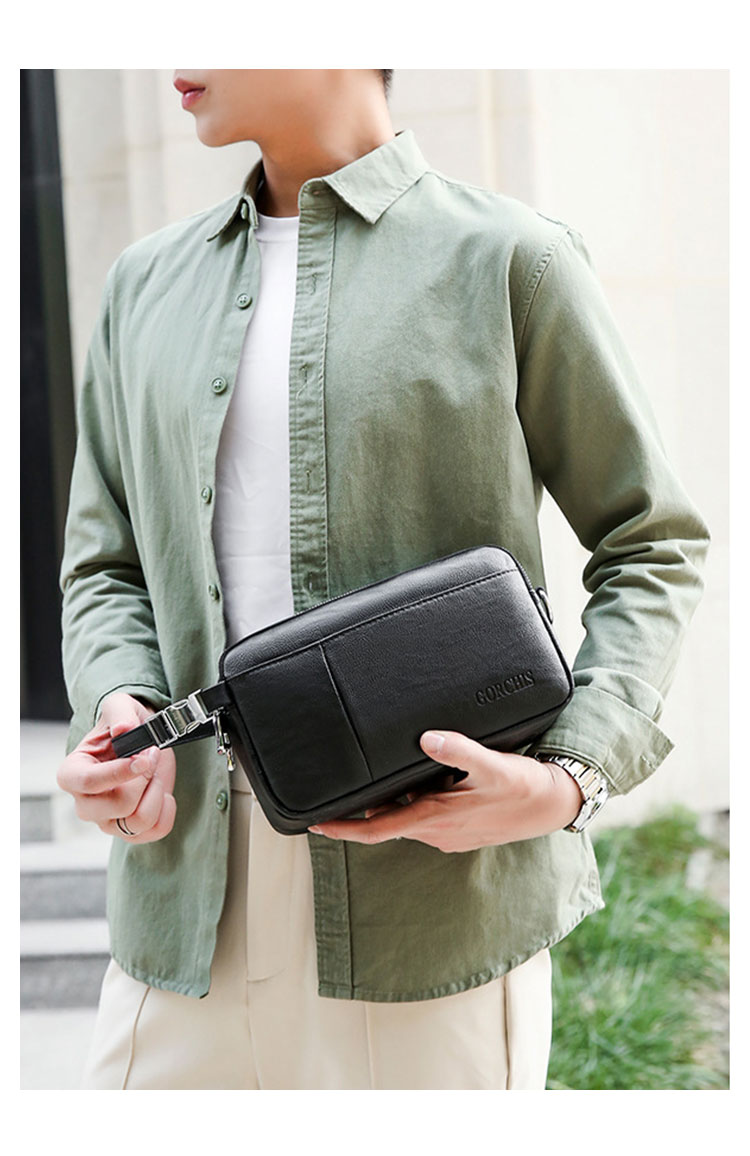 Whatna ワンショルダーバッグ メンズ 3way クラッチ ショルダー斜め掛け ボディバッグ 胸バッグ 肩掛けバッグ 小さい 厚手 レザー カード6枚収納可 カード入 札入れ 小銭入れ 3室仕切 結婚式 バッグ ビジネス フォーマル 冠婚葬祭 バッグ-9